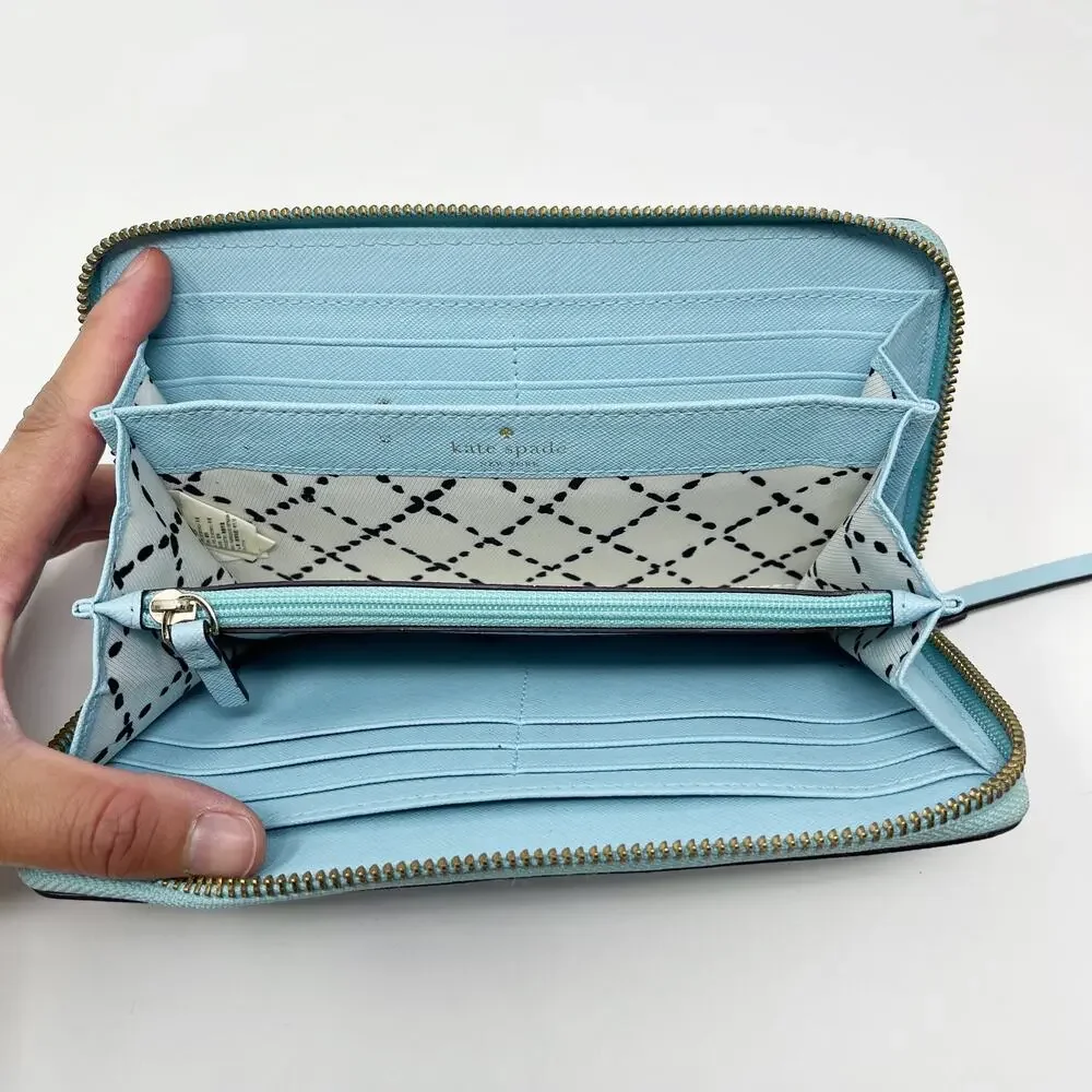 Kate Spade Grace Blue Newbury Lane Neda Wallet Leather Zip Around Gold Hardware